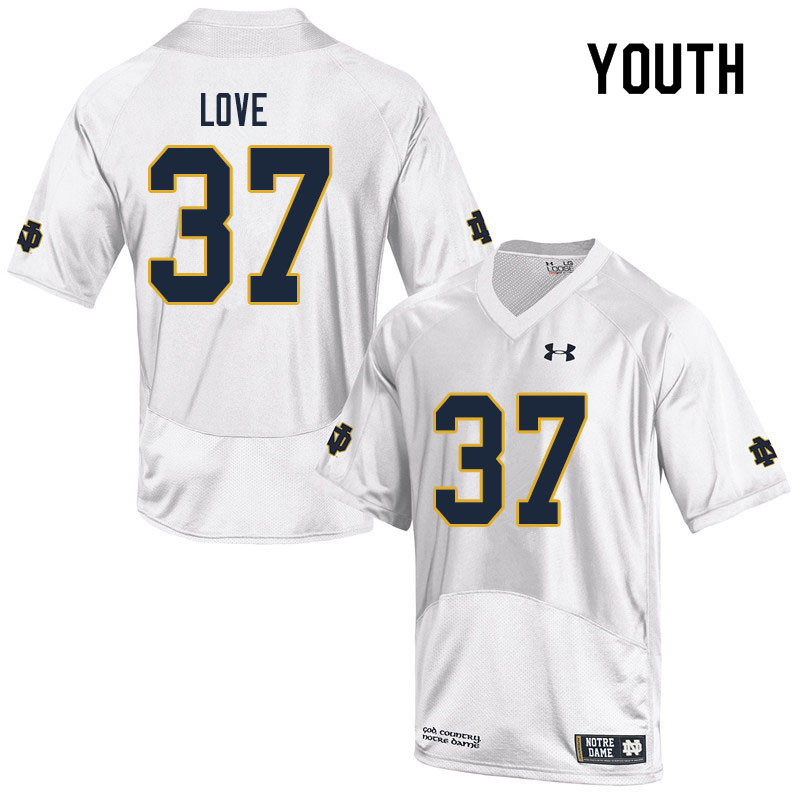 Youth #37 Chase Love Notre Dame Fighting Irish College Football Jerseys Sale-White